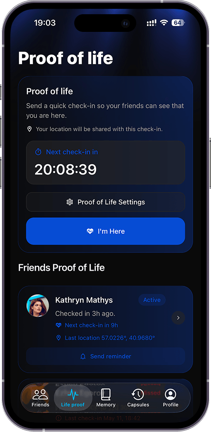 Proof of life screen