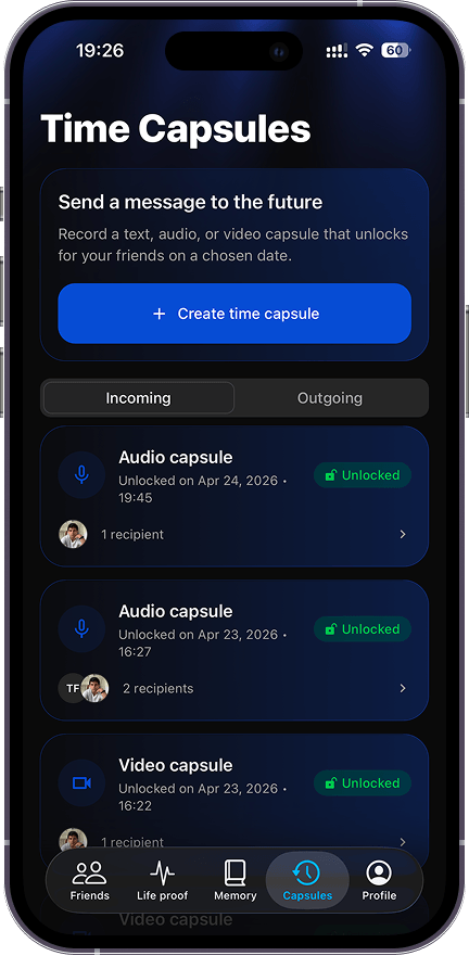 Time capsule screen