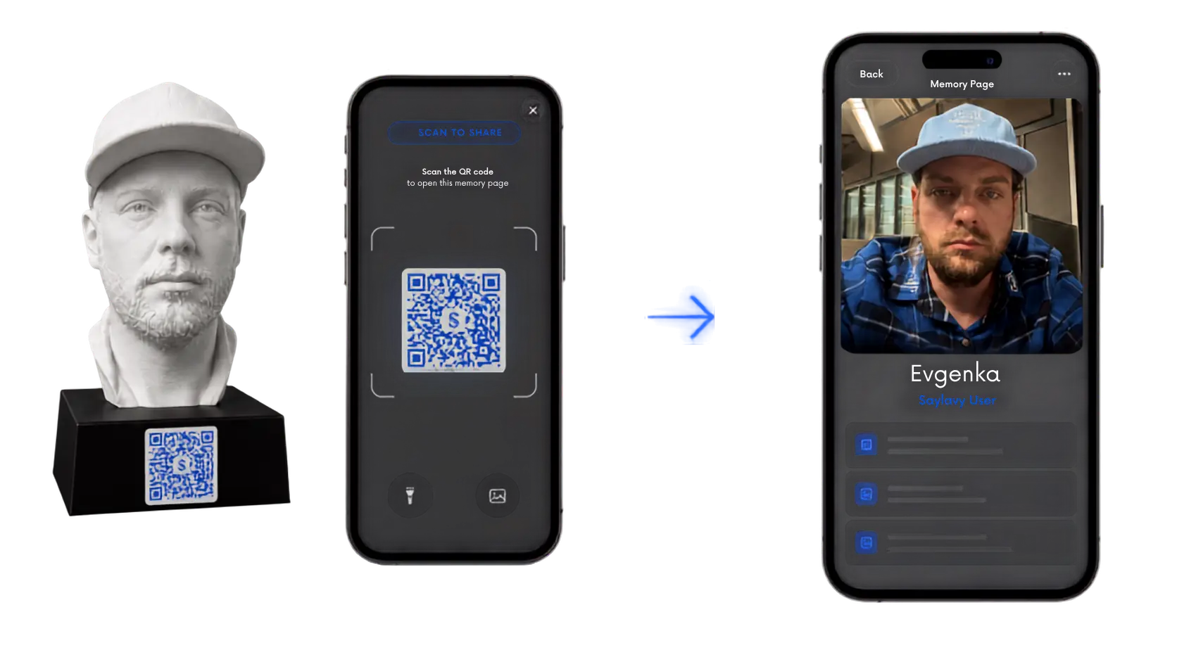 A sculpture with a QR code that opens its Memory Page